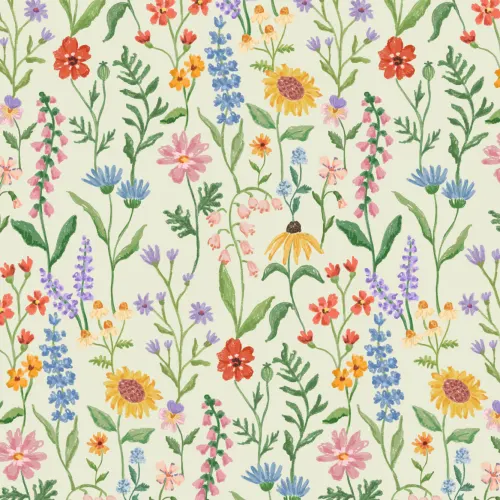 Green Hand Drawn Wildflowers Mural
