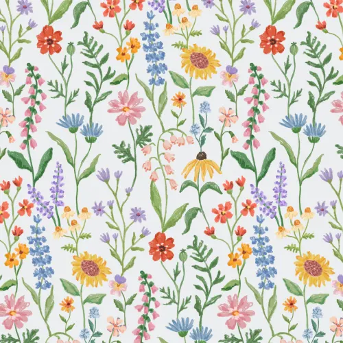 Mural de flores silvestres azuis desenhadas à mão