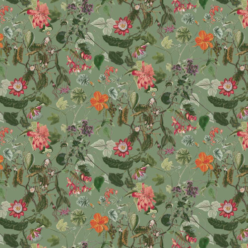 Lush Botanical Floral Wall Mural in Verdant Green