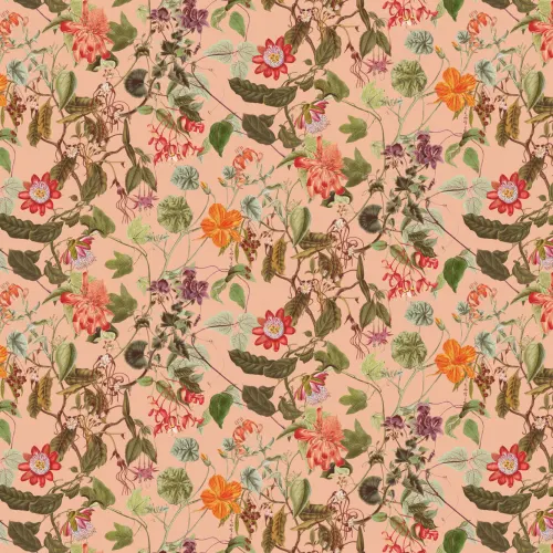 Vintage Botanical Floral Wall Mural in Soft Blush Pink