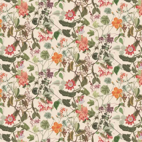 Elegante botanische Fototapete mit Blumen in Creme