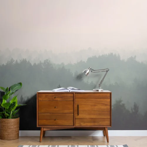 Peach & Green Pastel Ombre Forest Wallpaper Mural