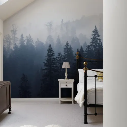 Misty Blue Ombre Forest Behang Muurschildering