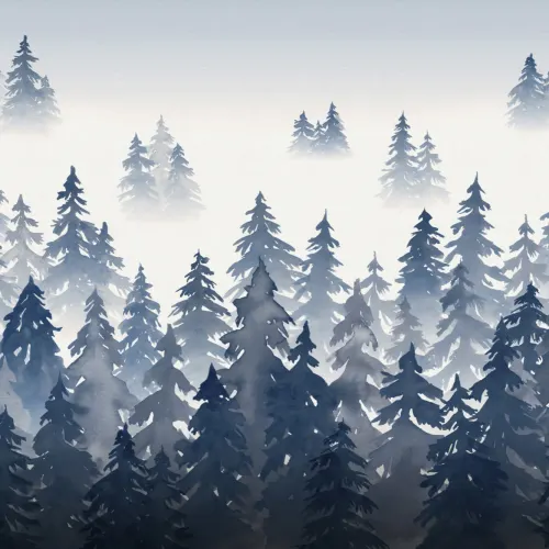 Papier Peint Panoramique Forêt de Pins Bleus à l’Aquarelle
