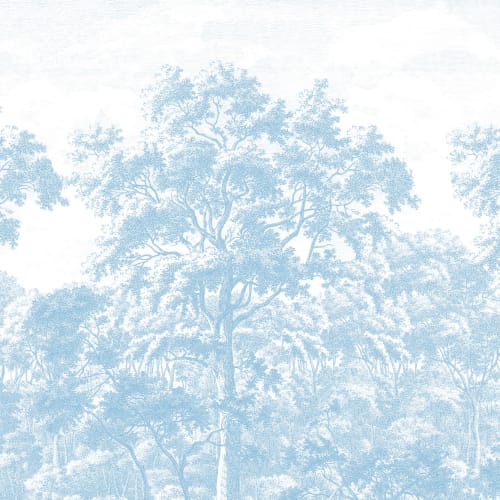 Blauw bos illustratie etsbehang muurschildering