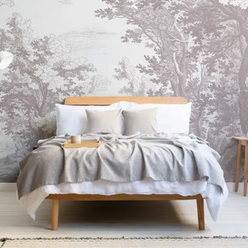 Minimal Gray Forest Illustration Etching Wallpaper Mural