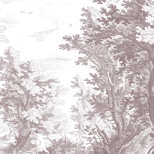 Minimal Gray Forest Illustration Etching Wallpaper Mural