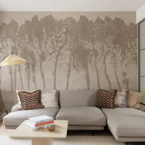 Vintage Rainy Forest Wall Mural in Earthy Neutrals