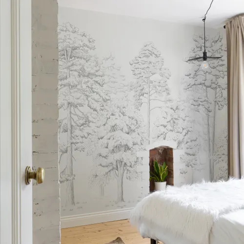 Gray Illustrated Forest Wallpaper Mural