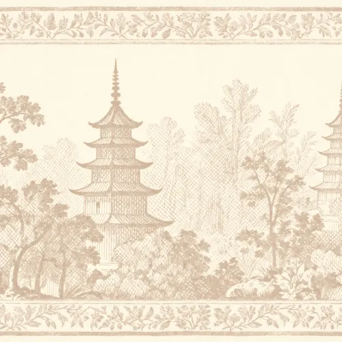 Carta da parati orientale beige Pagoda Paesaggio Serenità