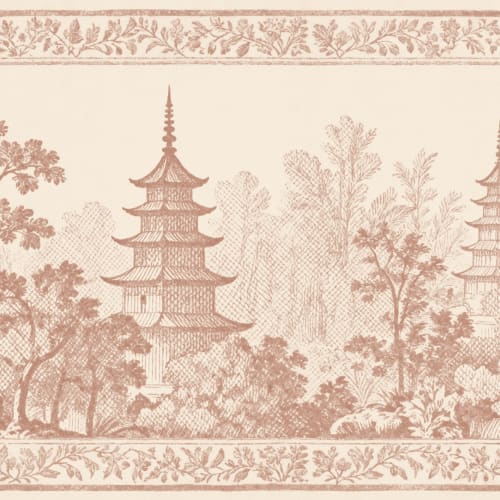 Warm Oriental Pagoda Landscape Vintage Style Mural