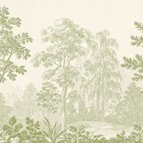 Carta da parati verde botanica della foresta, natura vintage