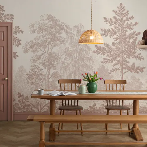 Warm Sepia Botanical Woodland Scene Wall Mural