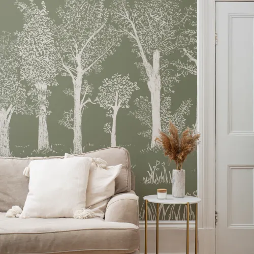 Green Illustrated Traditional European Forest Mural