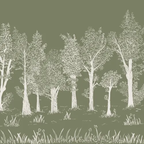 Green Illustrated Traditional European Forest Mural
