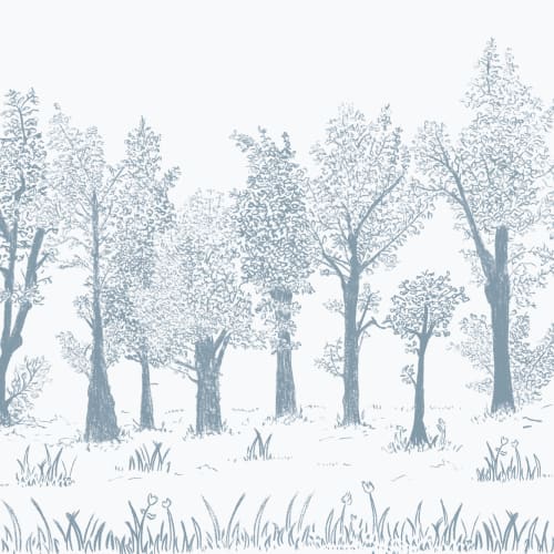 Blue Illustrated Traditional European Forest Mural
