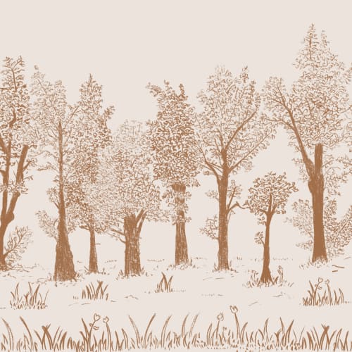 Papier Peint Panoramique de forêt européenne traditionnelle illustrée en marron