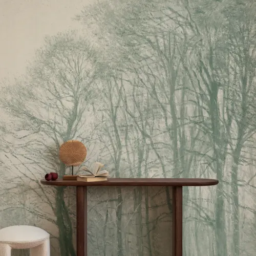Teal Loosely Painted Forest Mural