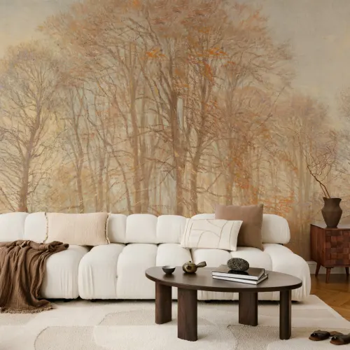 Orange Loosely Painted Forest Mural