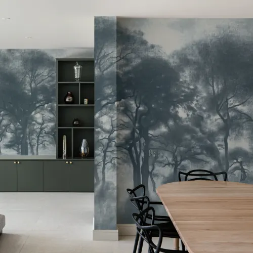 Blue Misty Forest Oil Painting Mural