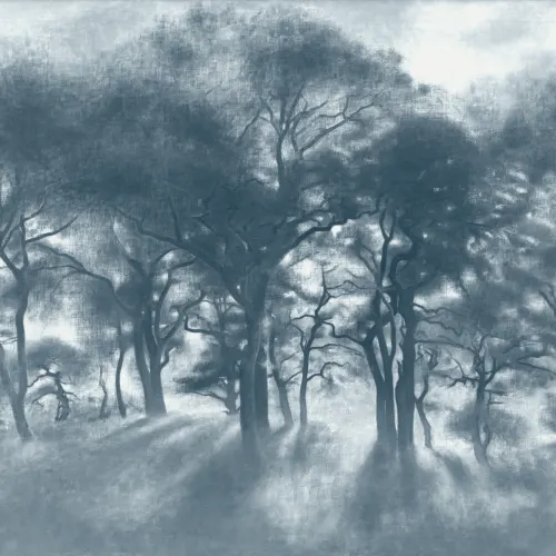 Blue Misty Forest Oil Painting Mural