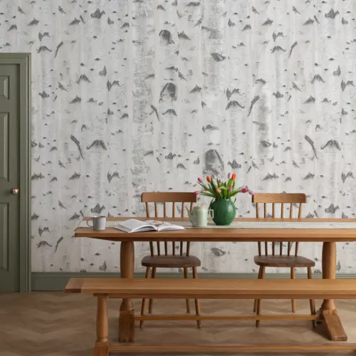 White & Cream Birch Tree Pattern Wallpaper Mural