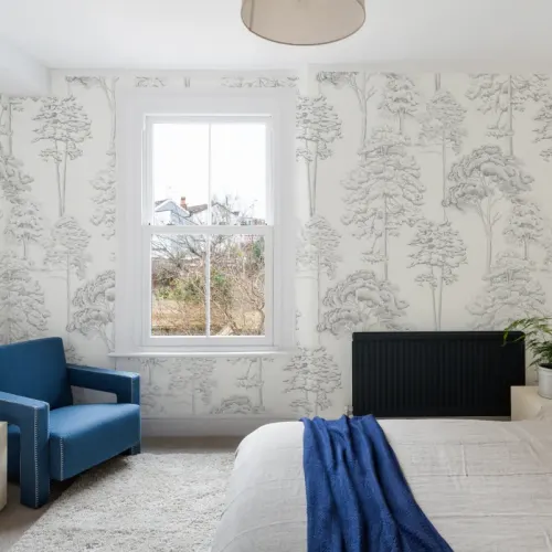 Gray Illustrated Trees Repeat Pattern Wallpaper