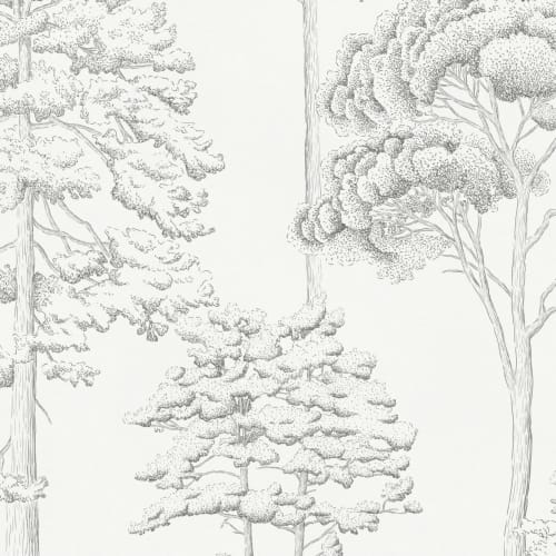 Gray Illustrated Trees Repeat Pattern Wallpaper
