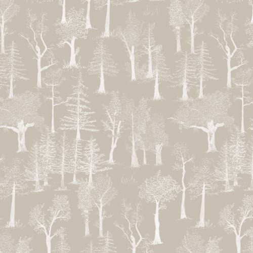 Beige Illustrated Traditional Forest Wallpaper
