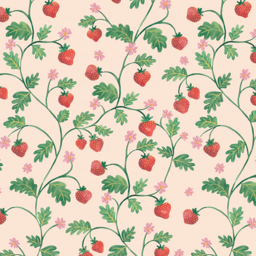 Beige Vintage vesivärit Mansikka Foliage tapetti