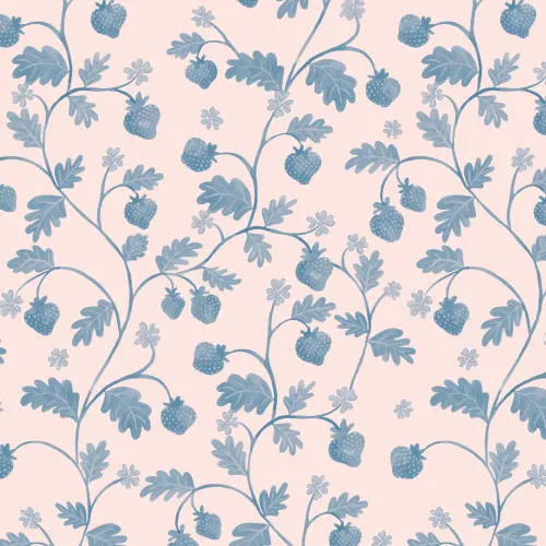 Papel pintado Acuarela rosa vintage Fresa y follaje