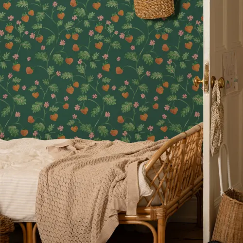 Vihreä Vintage vesivärit Mansikka Foliage tapetti