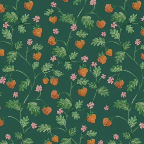 Vihreä Vintage vesivärit Mansikka Foliage tapetti