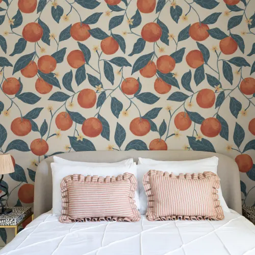 Beige Botanical Oranges Mural