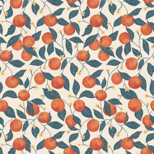 Beige Botanical Oranges Mural