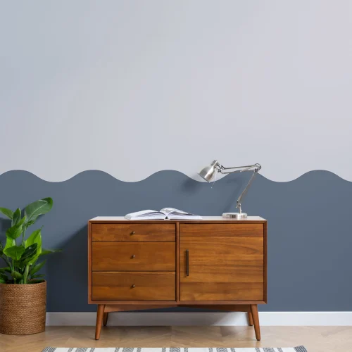 Laivastonsininen kaksivärinen Wave Effect geometrinen kuvatapetti