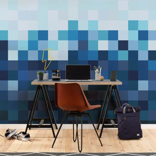 Mural de papel de parede Ombre estilo Pixel de quadrados azuis