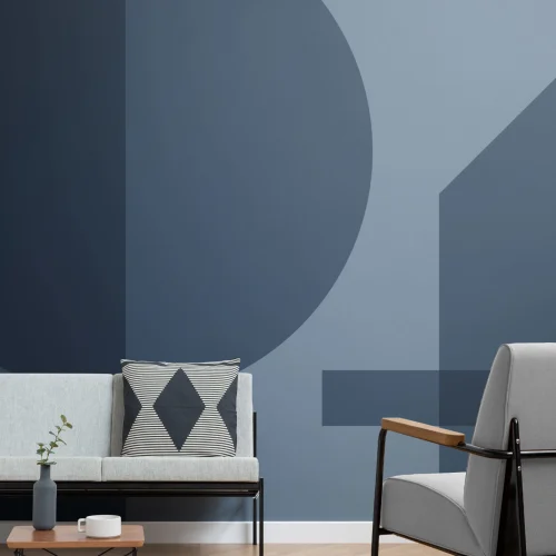 Blue Geometric Shapes Modern Bauhaus Wallpaper Mural
