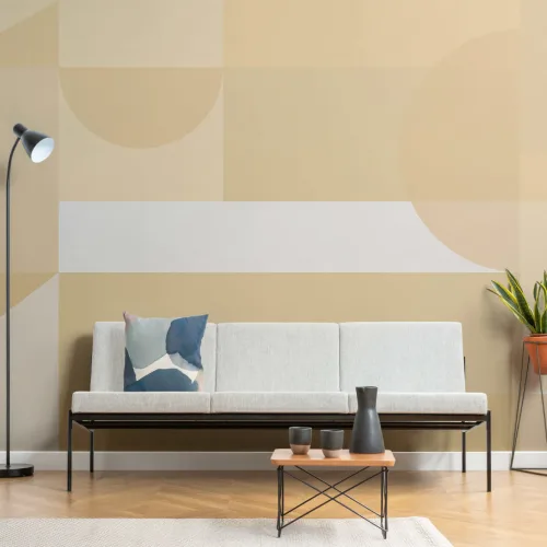 Yellow Geometric Shapes Modern Bauhaus Wallpaper Mural