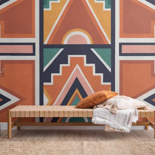 Orange & Blue Ndebele Print African Style Wallpaper Mural