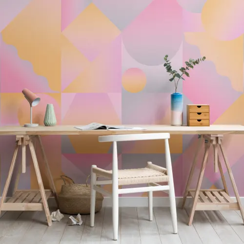 Oranje & Roze Geometrisch Verloop Behang Muurschildering