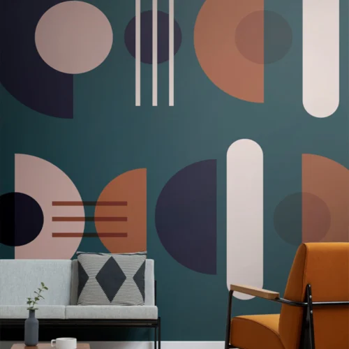 Green & Neutral Mid Century Modern Geometric Wallpaper Mural