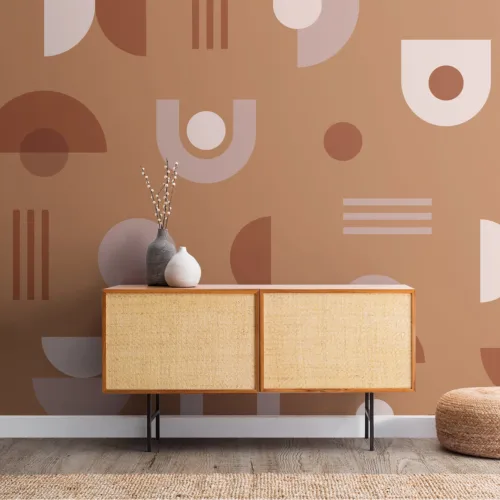 Orange & Neutral Mid Century Modern Geometric Wallpaper Mural