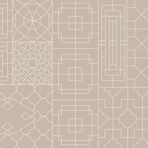 Mural Papel Pintado Formas Geométricas al Estilo Chino en Rosa Palo
