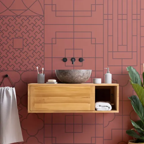 Fototapete Geometrisch Chinesischer Stil Rot