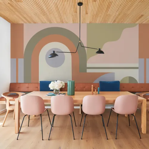 Retro Orange Geometric Design Mural