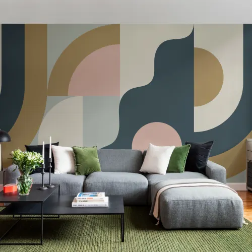 Navy Retro Geometric Pattern Abstract Mural