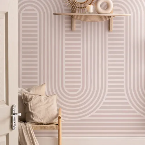 Pink Zen Garden Curves & Stripes Wallpaper Mural