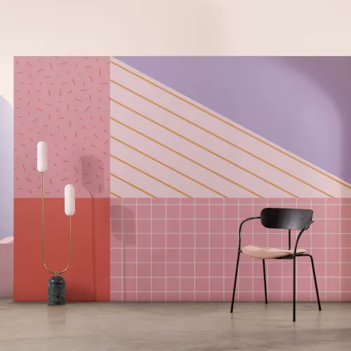Pastelowa geometryczna tapeta ścienna w stylu Memphis