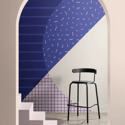 Niebiesko-różowa geometryczna tapeta ścienna w stylu Memphis
